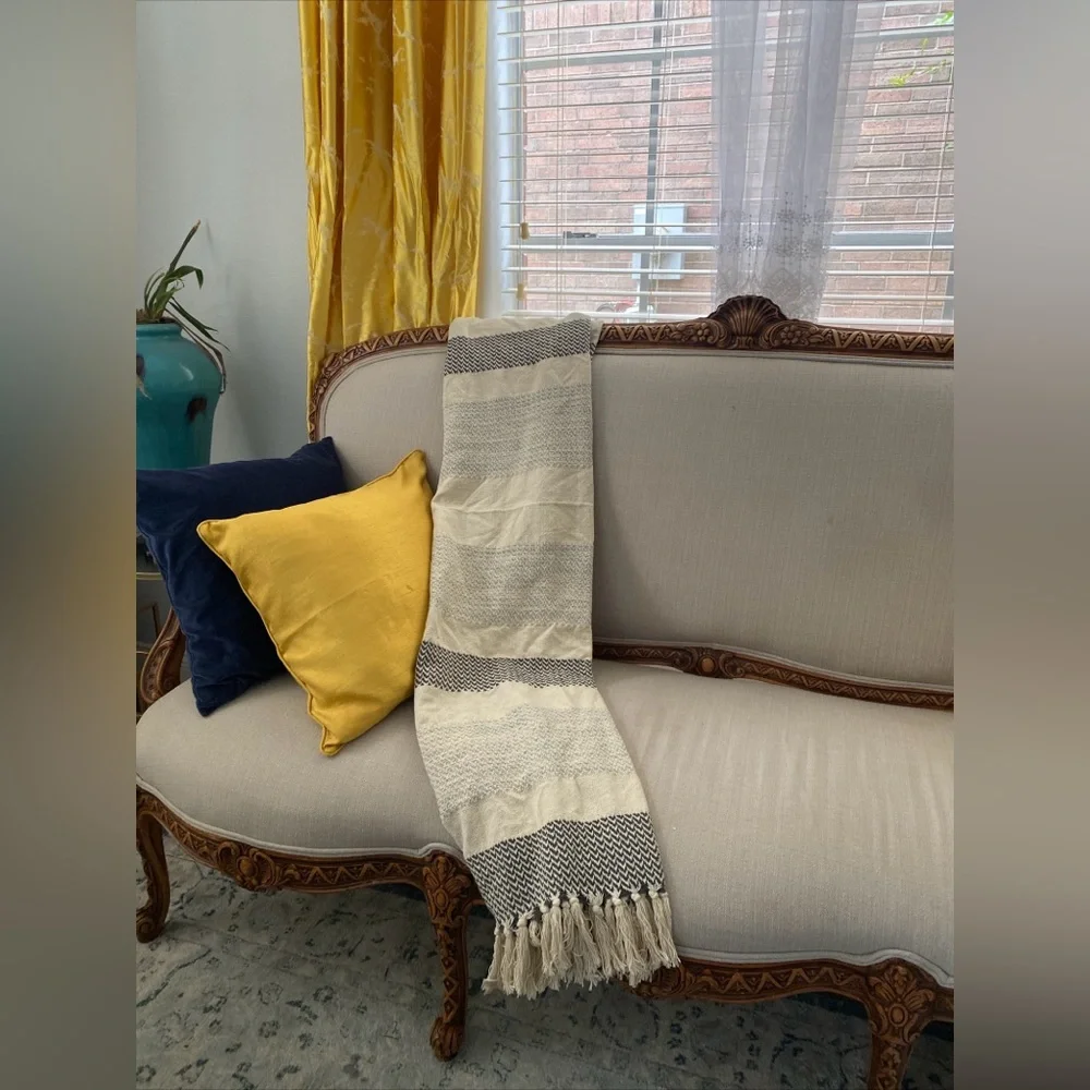 Celerie Kemble Knitted Textured with Tassels Throw Bed Boho Blanket‎ 50 x 60
